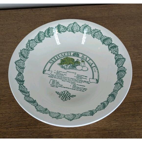 Vintage Garden Classics Spinach Salad Recipe Serving Bowl 1980s Royal China USA - Picture 1 of 10
